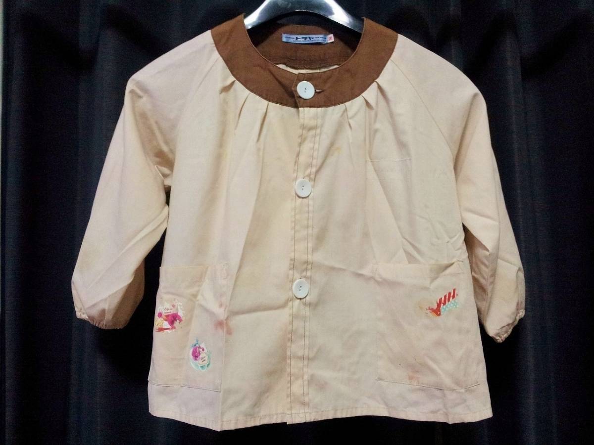格安中古!!# 長袖 子供用 スモック エプロン Mサイズ # 幼稚園 保育園 # ホームクリーニング済み 洗い替えに # 汚れありのためジャンク拍卖