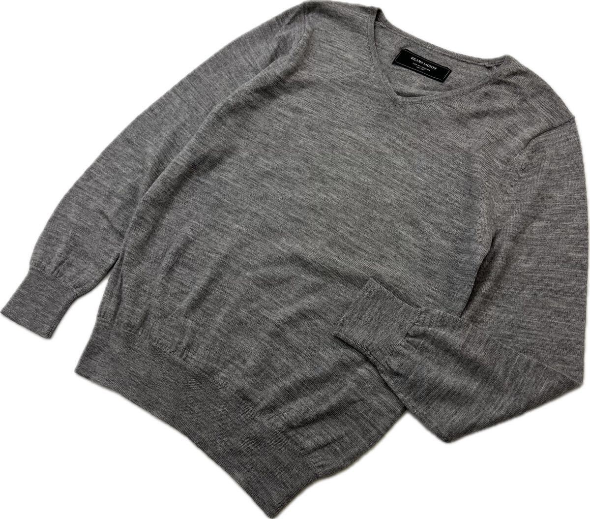 良品 ☆ BEAMS LIGHTS ☆ ビームスライツ 着まわし抜群◎ 通年 ニット セーター シャツ グレー XS相当 男女兼用 ビジネス オフィス ■S3602拍卖