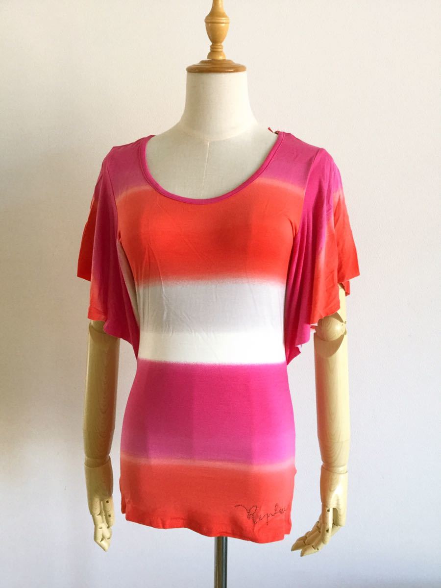 定価21000円 未使用【REPLAY】リプレイ ピンク×オレンジトップス 半袖 XSサイズ S~M相当拍卖