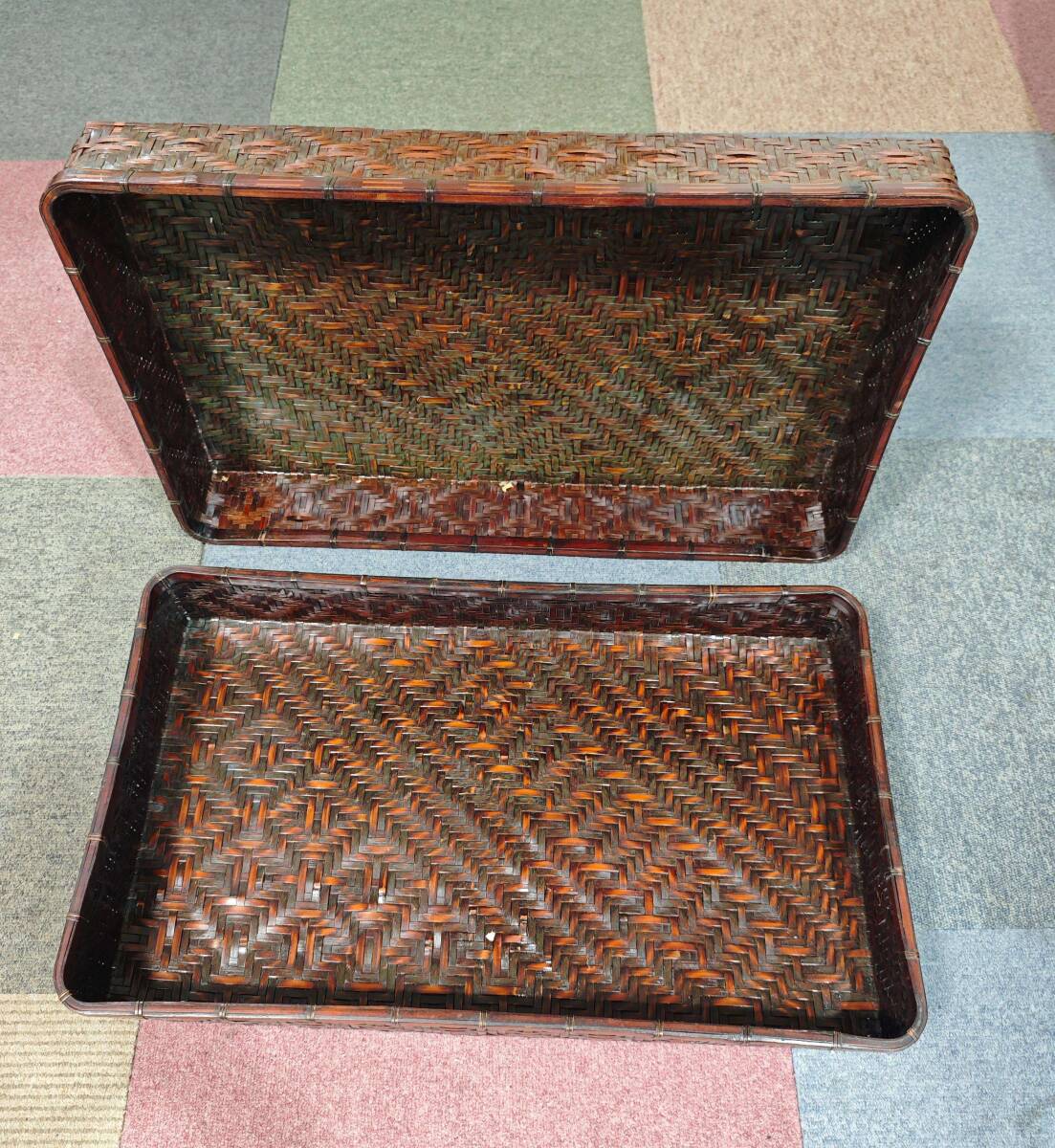 収納ボックス 竹の箱 茶器入れ 茶道具 竹編細工籠 竹細工 収納する 手作り拍卖