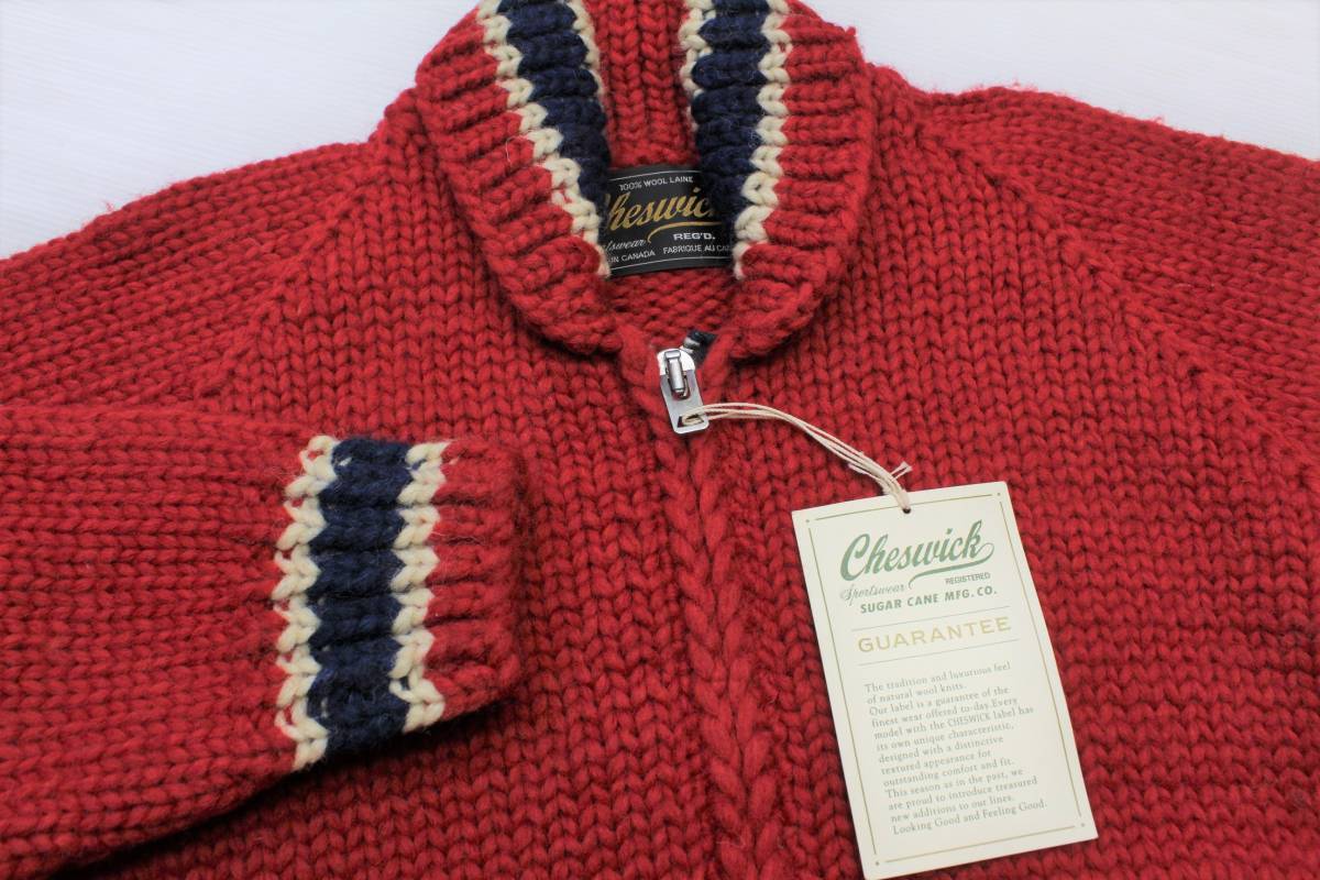 YW36東洋40(L)チェスウィック カウチン セーター ラグラン ライン カナダ製TALONニットCheswickスタジャン拍卖