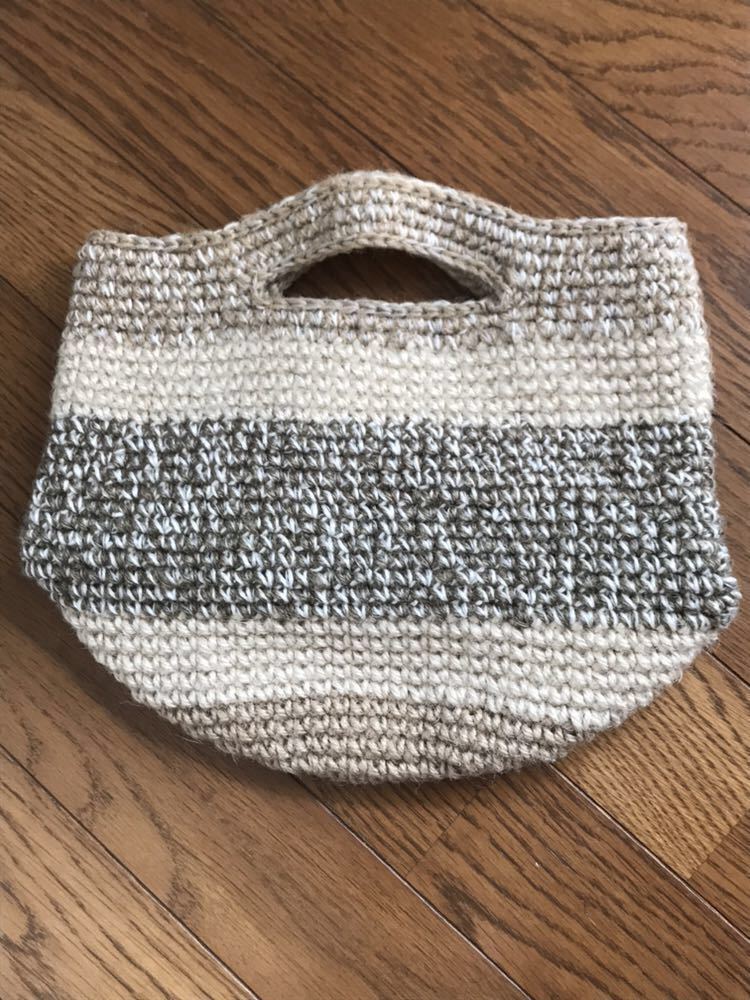 麻ひもバッグ トートバッグ ベージュ ボーダー かぎ編み ナチュラル拍卖
