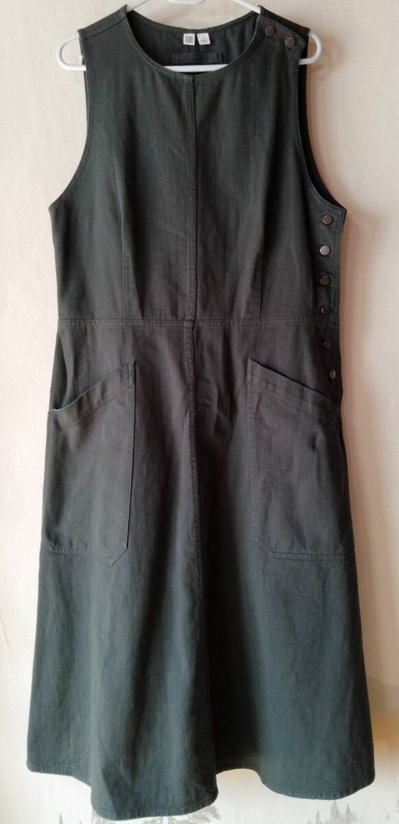 送料600円 XLサイズ ユニクロユー デニムワンピース ダークなグリーン 綿100% ジャンパースカート Uniqlo U拍卖
