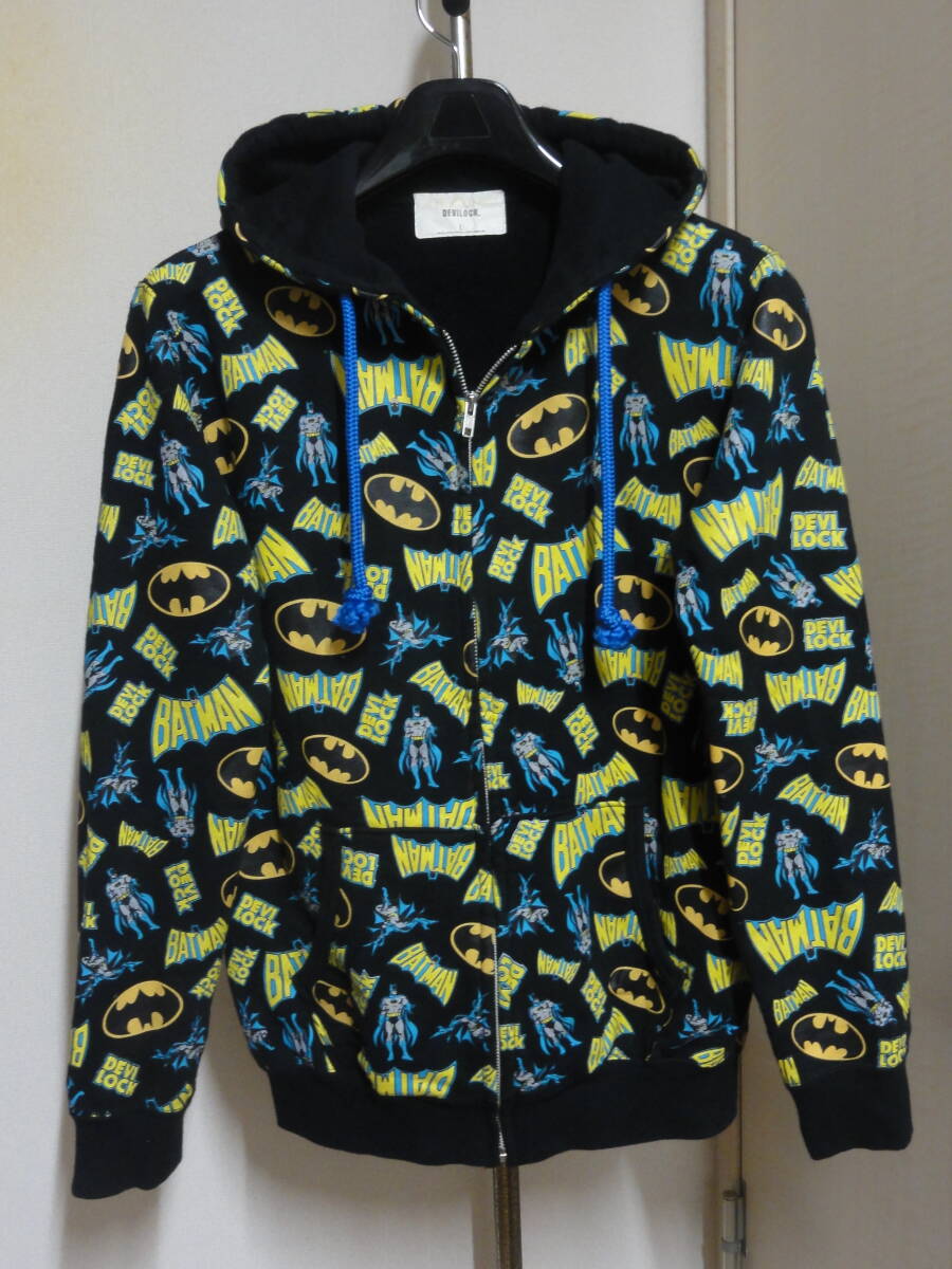 格安日本製限定コラボモデル・DEVILOCK(デビロック)・黒系地・BATMAN(バットマン)&DEVILOCKオリジナルプリント付き・高級ジップパーカー L拍卖
