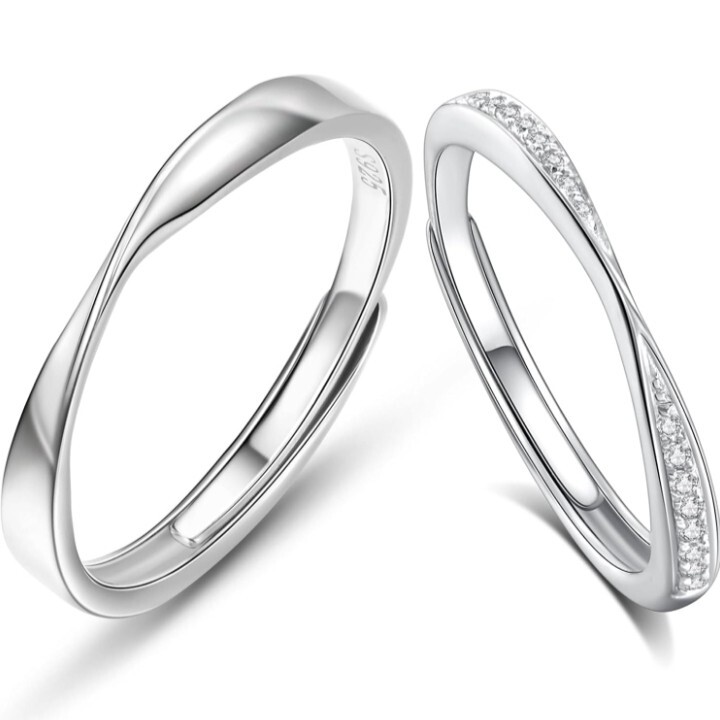 ペアリング レディース メンズ メビウス 指輪 2個セット リング ジルコニア シルバー S925 カップル 婚約指輪 結婚指輪 記念日 プレゼント拍卖