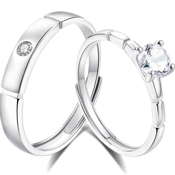 ペアリング レディース メンズ 2個セット 一粒 指輪 ジルコニア シルバー S925 カップル 婚約指輪 結婚指輪 クリスマス 記念日 プレゼント拍卖