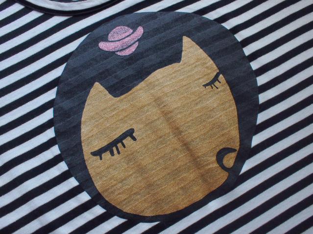 中古・TSUMORI CHISATOツモリチサト・金ラメ入りボーダー コットンロングネコTシャツ☆猫拍卖