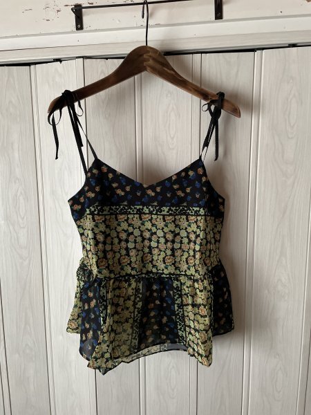 ◆Newlyme/ニューリーミー/夢展望/グリーン系花柄シフォンキャミソール/M/新品タグ付き◆w拍卖