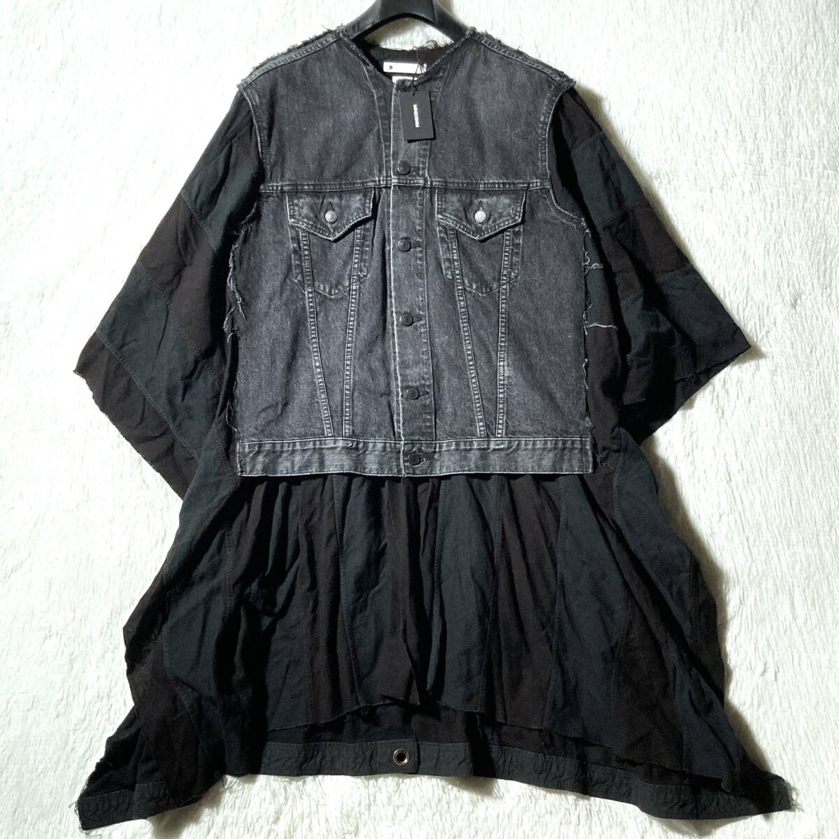 MINEDENIM×OLD PARK★21AW Stars and Stripes★試着のみ美品タグ付★ヴィンテージリメイク 解体再構築ポンチョ デニム 星条旗 定価82500円拍卖