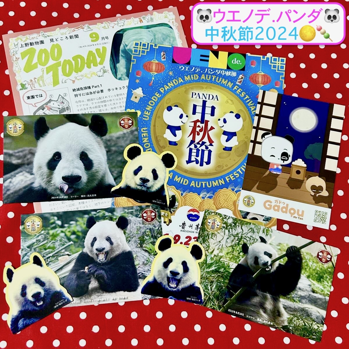 【ウエノデ.パンダ 中秋節】リーリー シンシン シャンシャン ポストカード&リーフレット(非売品)・松坂屋 ステッカー・上野動物園新聞拍卖