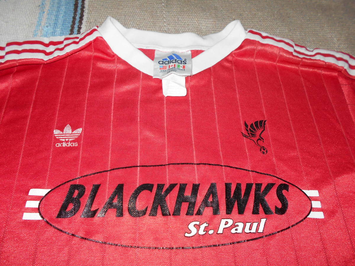 1990年代 アディダス ADIDAS BLACKHAWKS St. PAUL SOCCER 鷹 L MADE IN USA VINTAGE ビンテージ フットボール サッカー ワールドカップ拍卖