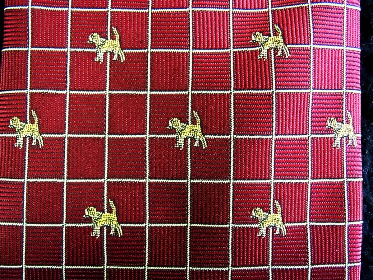 ☆♪★LA2241美品【刺繍・犬イヌ・シルエット・チェック】シルク100%♪ネクタイ★拍卖