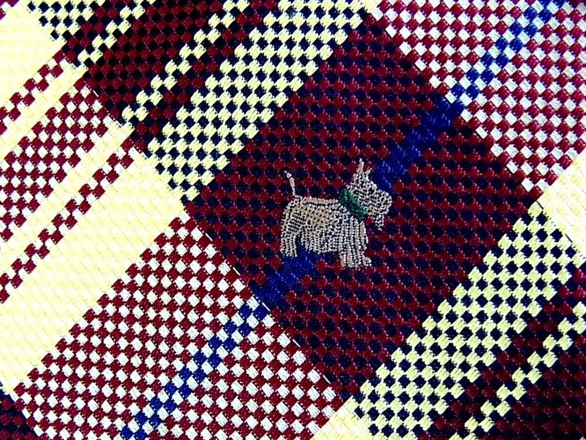 ☆♪★LA2252美品【刺繍・犬イヌ・シュナイザー・チェック】シルク100%♪ネクタイ★拍卖
