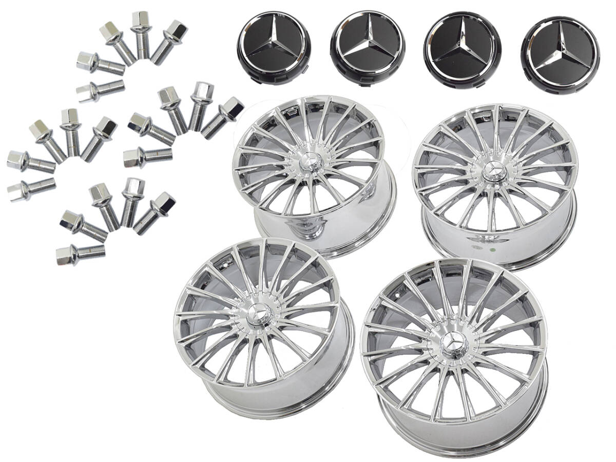 明日着 W222 W223 W221 20インチ アルミ ホイール 4本 1台分 クローム 8.5J 9.5J S16C ボルト マーク ベンツ Sクラス 等 即納 補修 セット拍卖
