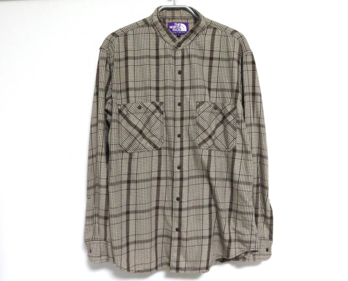 THE NORTH FACE PURPLE LABEL バンドカラー ツイル シャツ S ブラウン チェック スナップボタン ノースフェイス パープルレーベル 拍卖