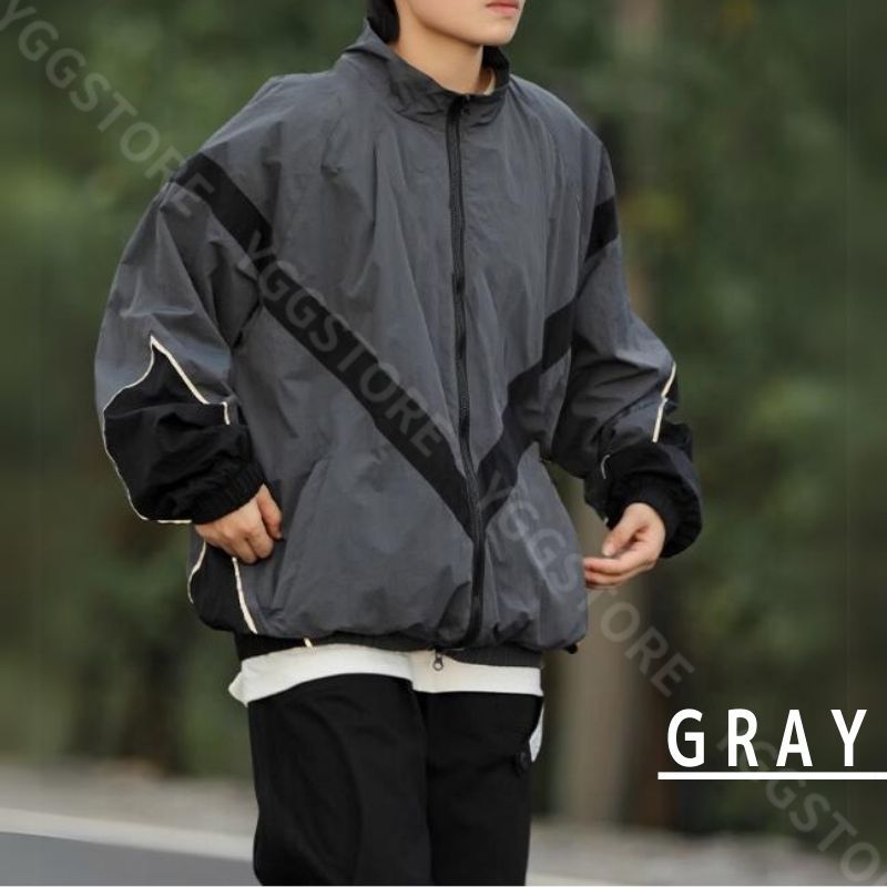 トレーニングジャケット ブルゾン メンズ フィットネスジャケット ミリタリー ナイロン XL グレー リフレクター オーバーサイズ ARMY IPFU拍卖