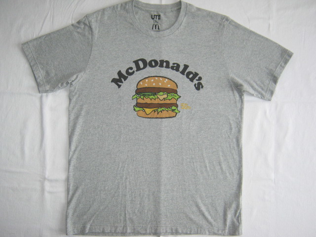 ★古着 2018 UNIQLO×McDonald's ユニクロ×マクドナルド ビッグマック 50周年記念 クーポンTシャツ XL グレー 灰 クーポン有効期限切れ★拍卖