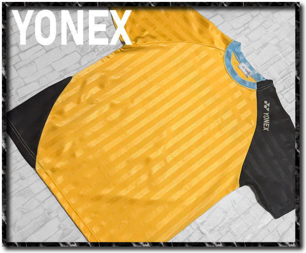 ★YONEX ヨネックス ロゴ入りストライプTシャツ 黄×黒☆拍卖
