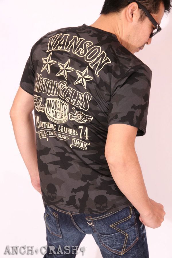 バンソン ドライ半袖Tシャツ ACV-902 カモフラ S スリースター★★★ 当店別注 VANSON 吸汗速乾 抗菌防臭 UVカット 迷彩柄 男女兼用拍卖