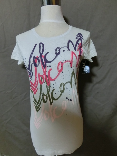 USA購入 人気サーフ&ボーダー系ブランド【VOLCOM】ボルコム 筆記体ロゴプリントTシャツUS XSサイズ 新品未使用拍卖