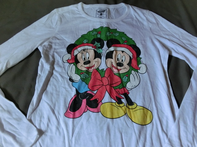 USA購入 アメカジ人気ブランド 【OLDNAVY】オールドネイビー ミッキー&ミニー クリスマスサンタプリント ロングT USガールズXL新品未使用拍卖