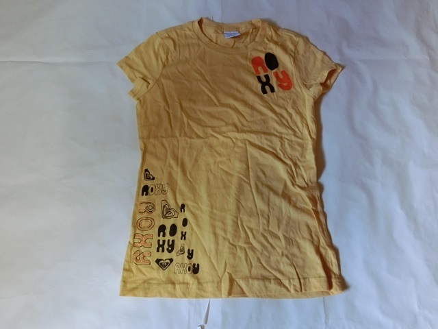 USA購入 MADE IN USA 人気サーフ系ブランド 【ROXY】ロキシー ロゴプリント入り袖短TシャツUS ガールズSサイズ イエロー拍卖