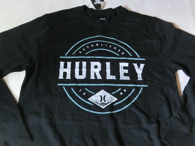 USA購入 人気サーフ系ブランド【Hurley】ハーレー 薄手生地 ロゴプリント入り スウェットトレーナーUS Mサイズ ブラック拍卖