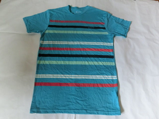 USA購入 MADE IN USA 人気スケボー系アメカジブランド【MARTIX】ボーダー柄デザイン ロゴプリントTシャツUS Sサイズ サックスブルー拍卖