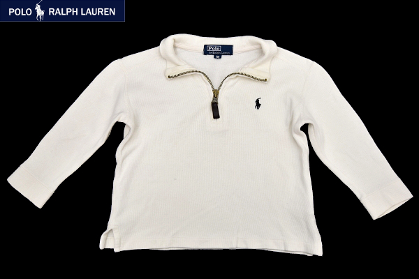 S-7366★送料無料★美品★Polo by Ralph Lauren ポロ ラルフローレン★正規品 男女兼用 ホワイト白色 ハーフジップ 長袖カットソー 90 拍卖