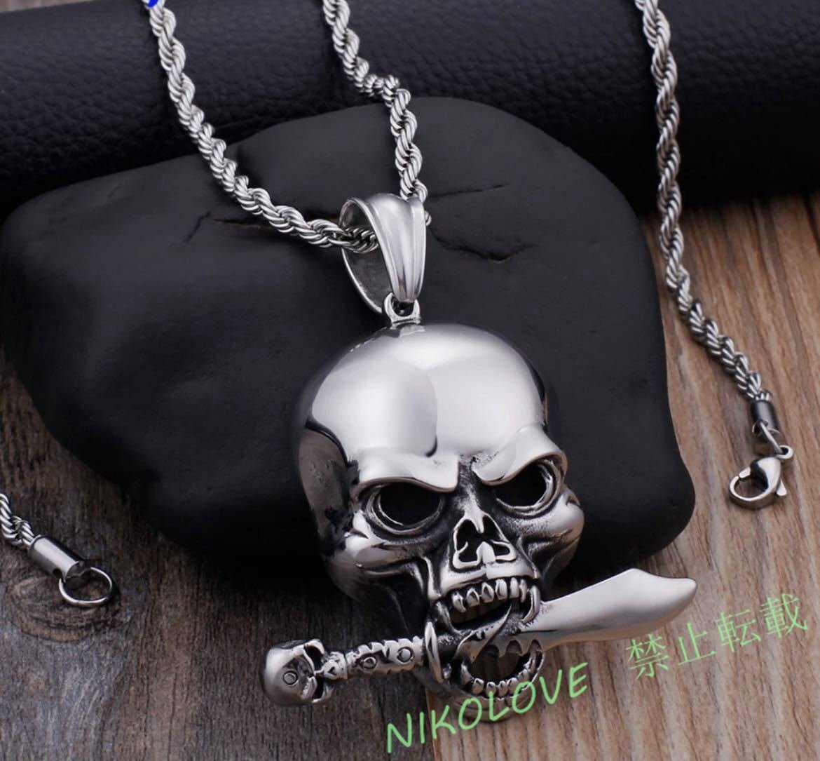 新品 スカルペンダント 60cm 骸骨 ドクロ 海賊 男性ジュエリー シルバー SILVER アクセサリー ステンレス ゴーストネックレス 髑髏 LA587拍卖