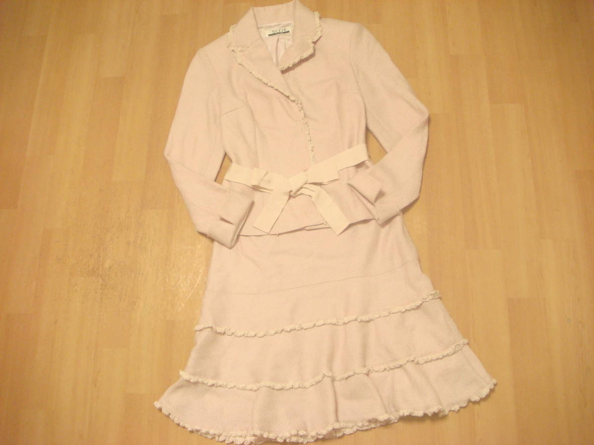 スコットクラブ おリボン付き ツイード スカート スーツ セットアップ ピンク拍卖