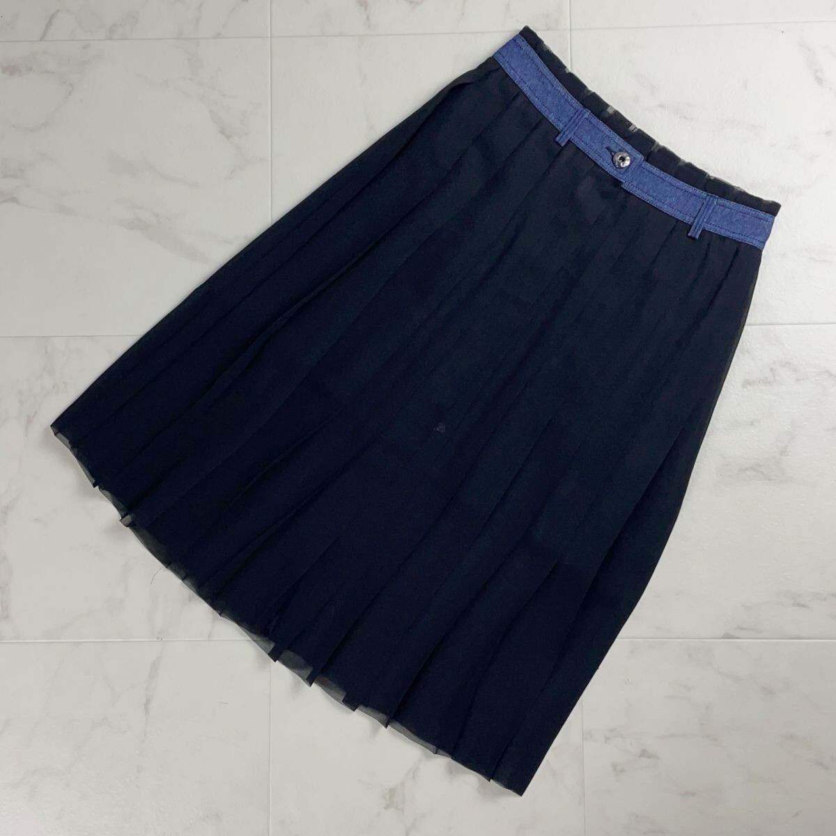 美品 DIESEL ディーゼル ウエストデニム チュールプリーツフレアラップスカート 膝丈 レディース ボトムス 黒 ブラック サイズXXS*SC381拍卖