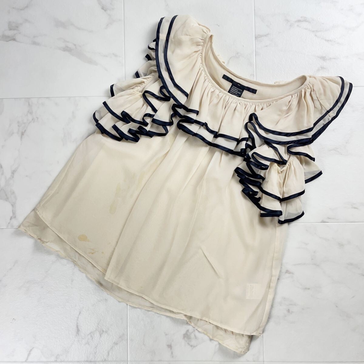 Sov. ダブルスタンダードクロージング シルク フリル シフォンノースリーブブラウスカットソー レディース アイボリー サイズF*SC317拍卖