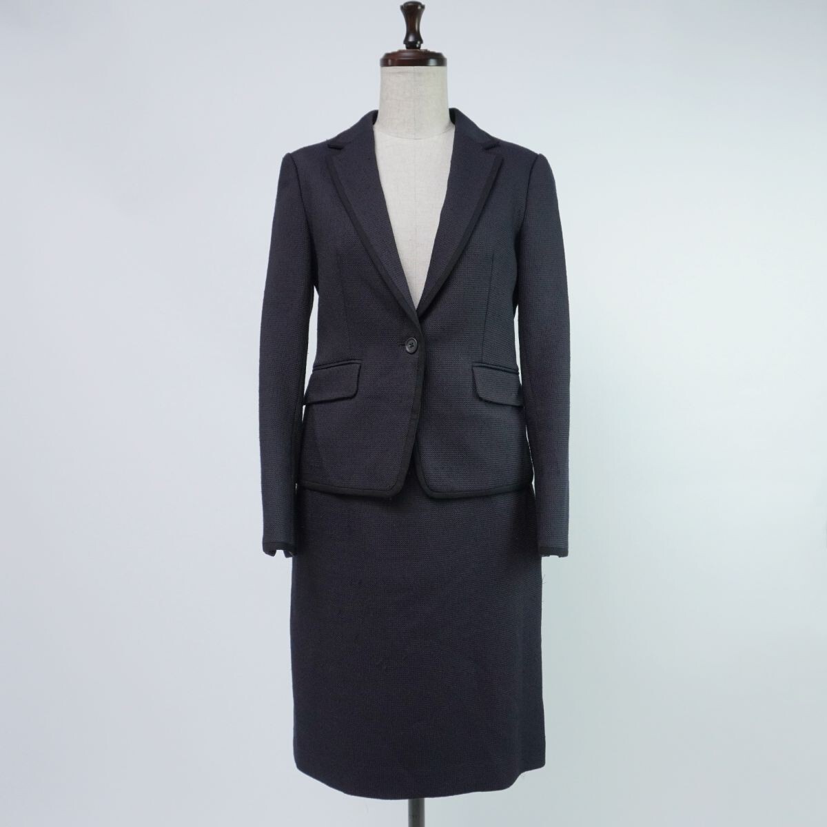 UNITED ARROWS ユナイテッドアローズ ウール混ツイードジャケット スカート セットアップ スーツ 総裏 レディース 黒 サイズ36*SC1229拍卖