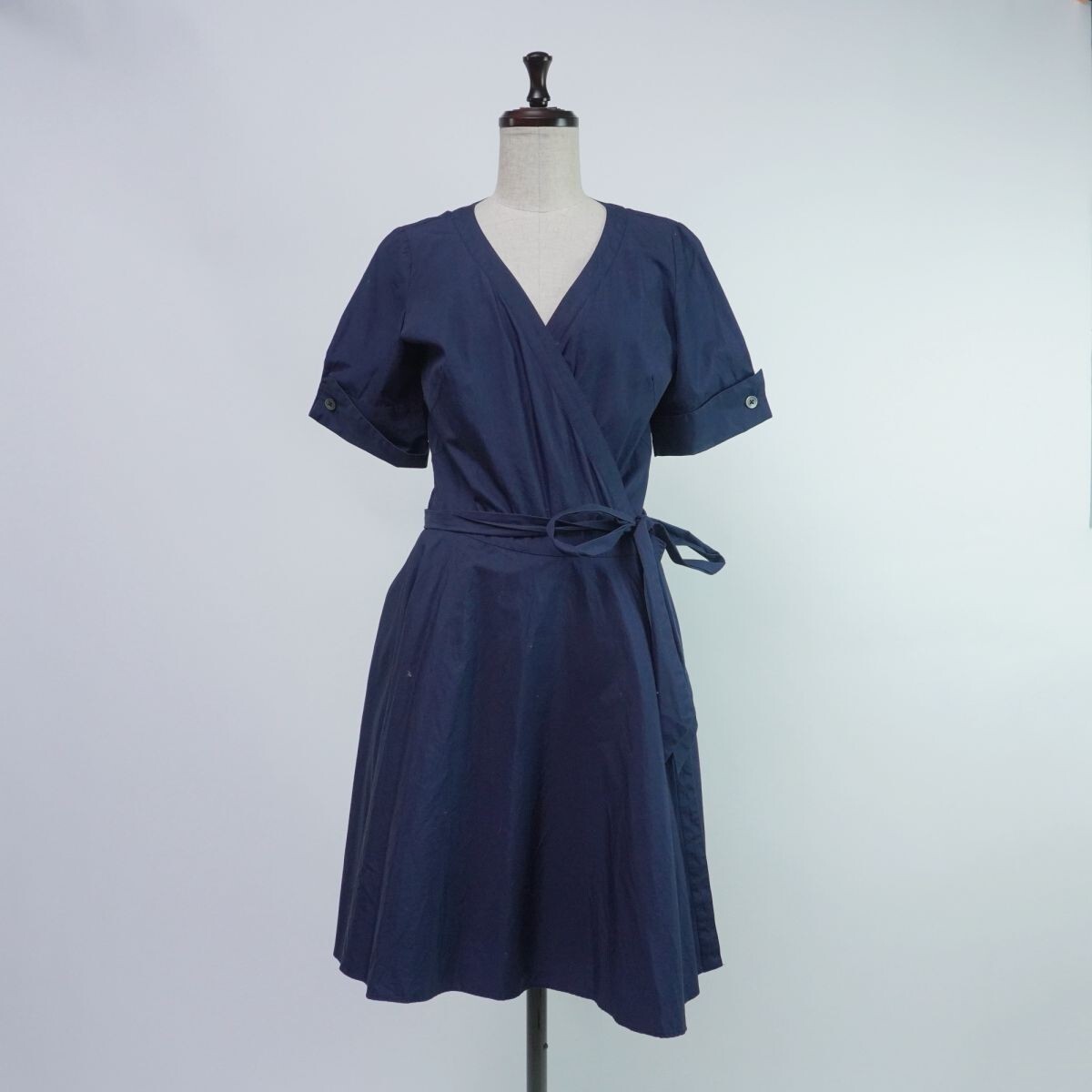 美品 BIANCA EPOCA ビアンカエポカ カシュクール コットンシャツワンピース 膝丈 裏地無し レディース 紺 サイズ38*SC1388拍卖