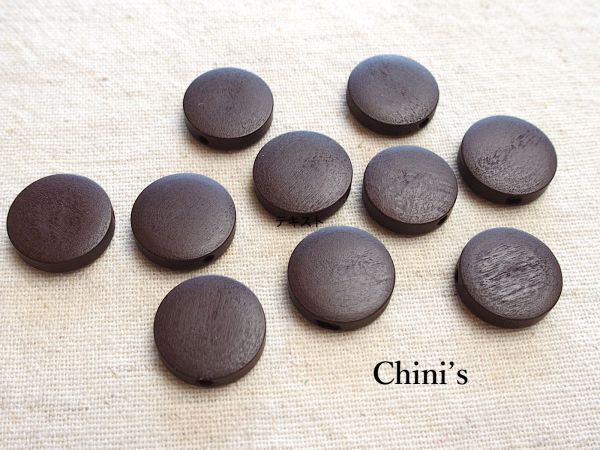 即決 10個 ウッド ビーズ フラットラウンド 茶色 ★木製パーツ ハンドメイド アクセサリービーズ ★素材拍卖