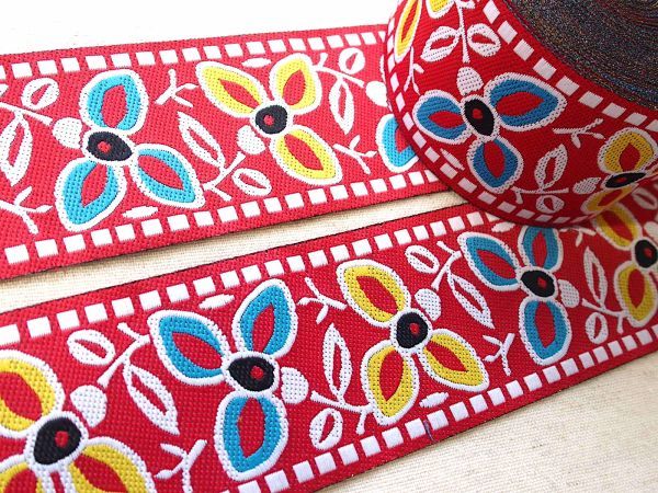 即決 50cm〜 インド刺繍リボン チロリアンテープ 赤☆手芸 エスニック 民族衣装拍卖
