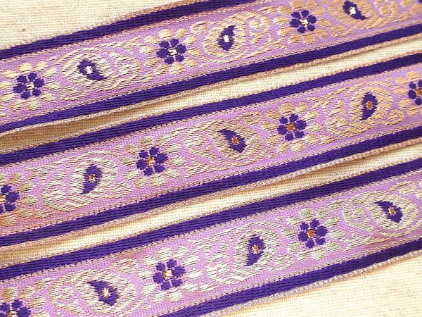 即決 50cmより チロリアンテープ 紫ペイズリー ☆ リボン トリム カルトナージュ 手芸 アラビック エスニック拍卖