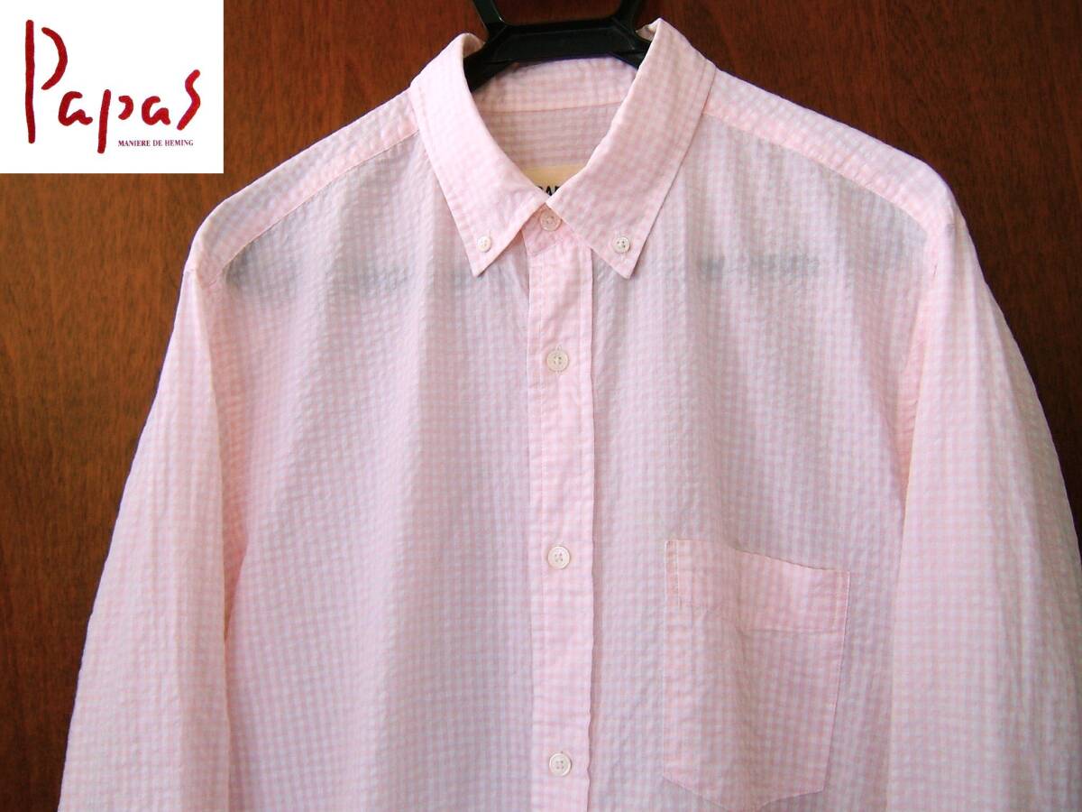 パパス PAPAS+ シアサッカーシャツ 長袖シャツ拍卖