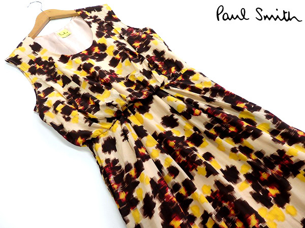 即決★ポールスミス★ワンピース 40 ベージュ/ブラウン/イエロー/赤 美品♪ レディース ツルサラ感あり☆拍卖