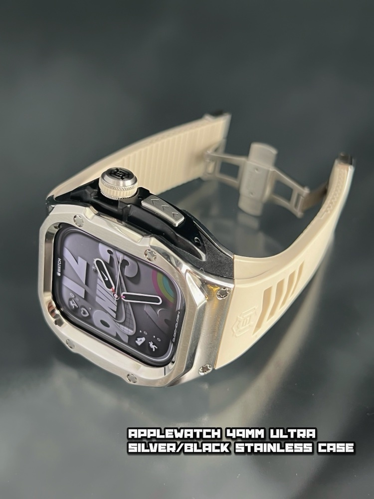 49mm 49ミリ ウルトラ アップルウォッチ シルバー ステンレス ホワイト ラバー ケース 特殊 バックル ultra Apple Watch拍卖