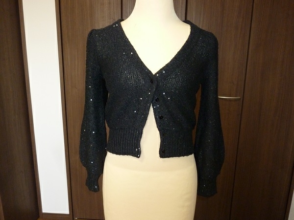 ★新品★ rich リッチ スパンコールニット ラメニット カーディガン 長袖 黒色 定価14490円拍卖
