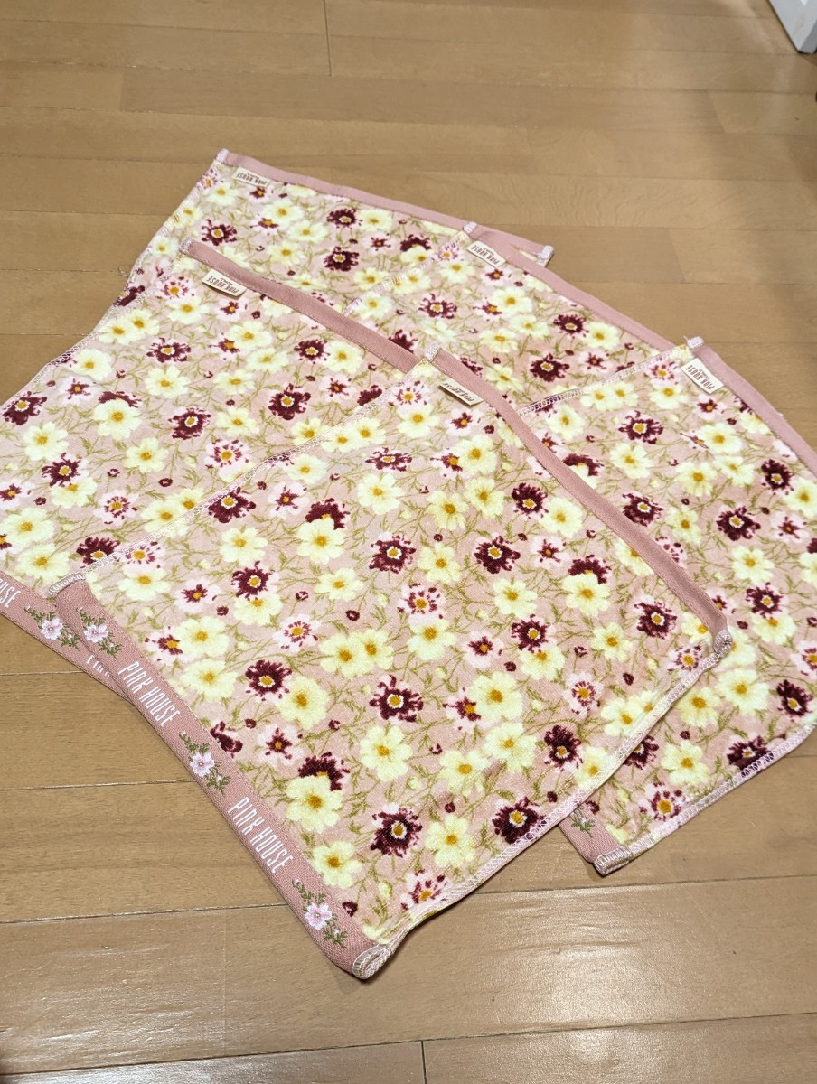 ピンクハウス PINKHOUSE コスモス ピンク ハンドタオル ハンカチ 5枚セット拍卖