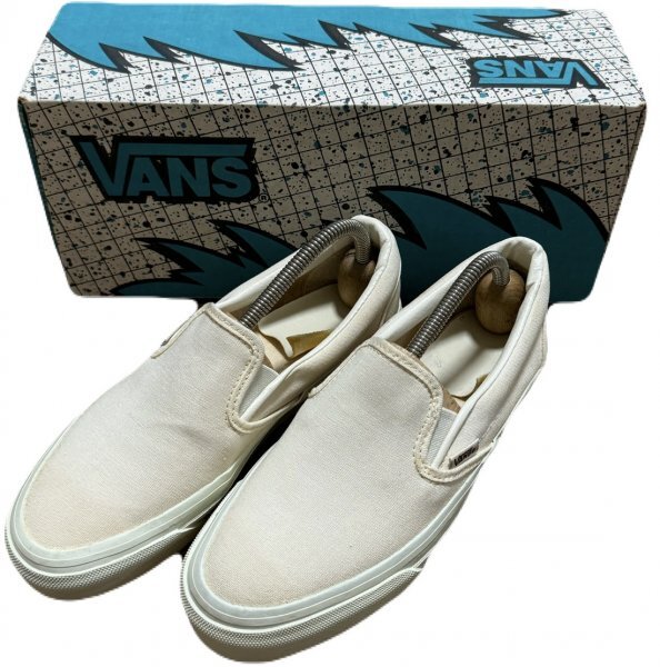 USA製 デッドストック 元箱付き 6 1/2 ビンテージ VANS バンズ SLIP-ON WHITE キャンバス スリップオン / 靴 スニーカー 90s 80s 70s拍卖