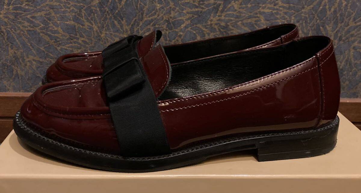 再↓秋★DIEGO BELLINIディエゴベリーニ★エナメルリボンローファー 36 限定色 ボルドー イタリア製拍卖