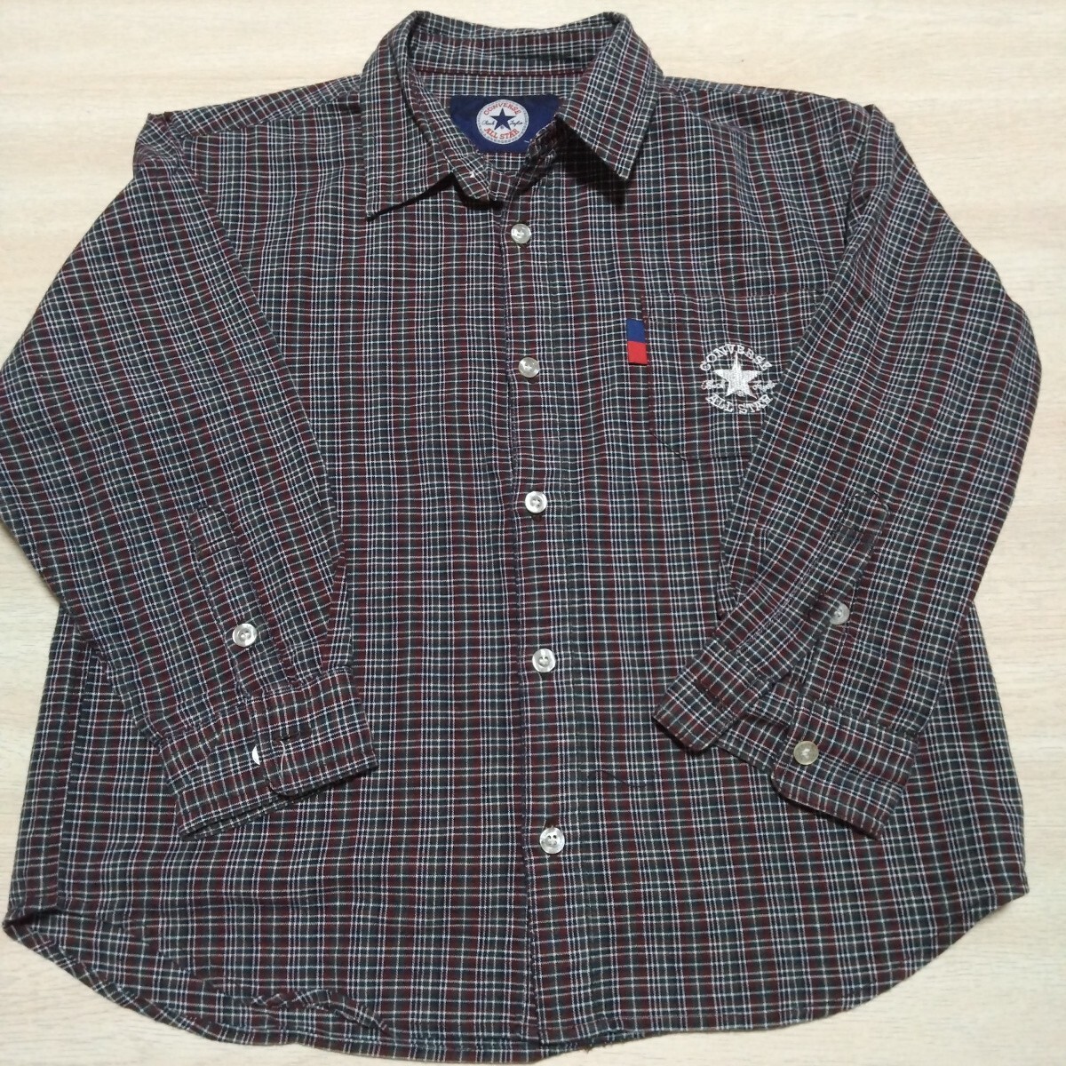 長袖シャツ ボタンダウン チェック柄 CONVERSE 男の子 120 コンバース拍卖