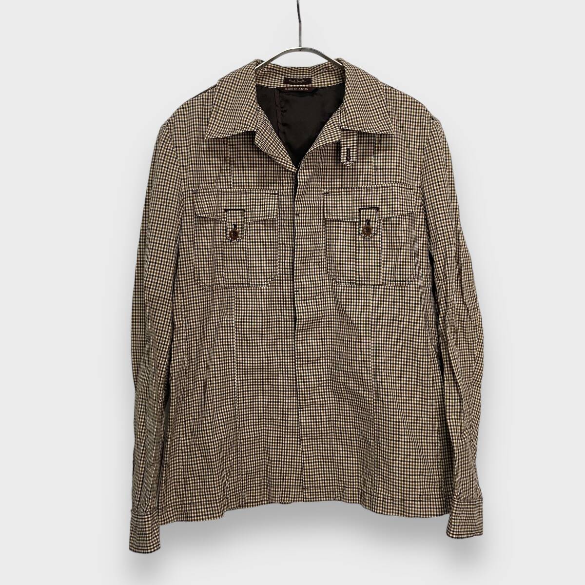 送料無料☆Paul Smith Collection☆ポールスミス☆サファリシャツジャケット☆チェック柄☆日本製☆ブラウン系☆L☆I24M拍卖