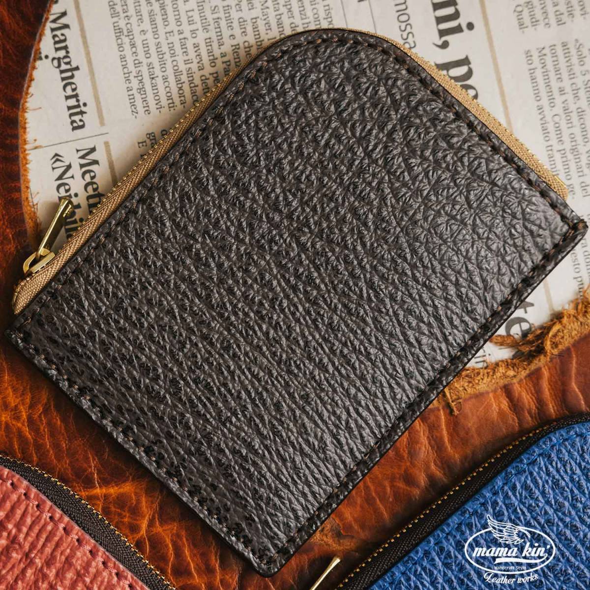 シャークスキン サメ革 栃木レザー エルファスナー Lファスナー さいふ 財布 コンパクト ヌメ革 レザーウォレット ba009sh03br拍卖