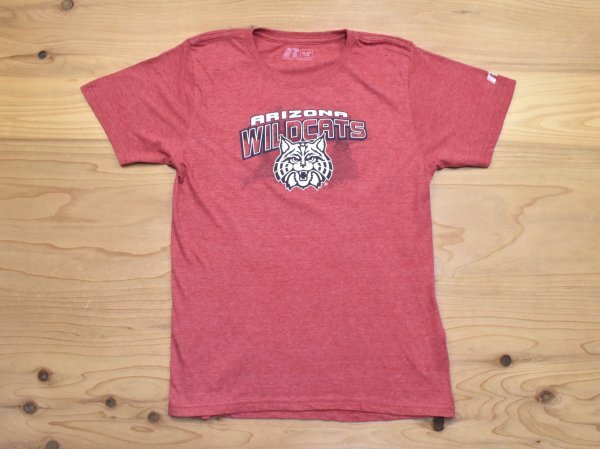 USA古着 Russell アリゾナ大学 ワイルドキャッツ ロゴ Tシャツ sizeS相当 YouthXL 赤 レッド 杢 カレッジ スポーツ アメリカ ラッセル拍卖