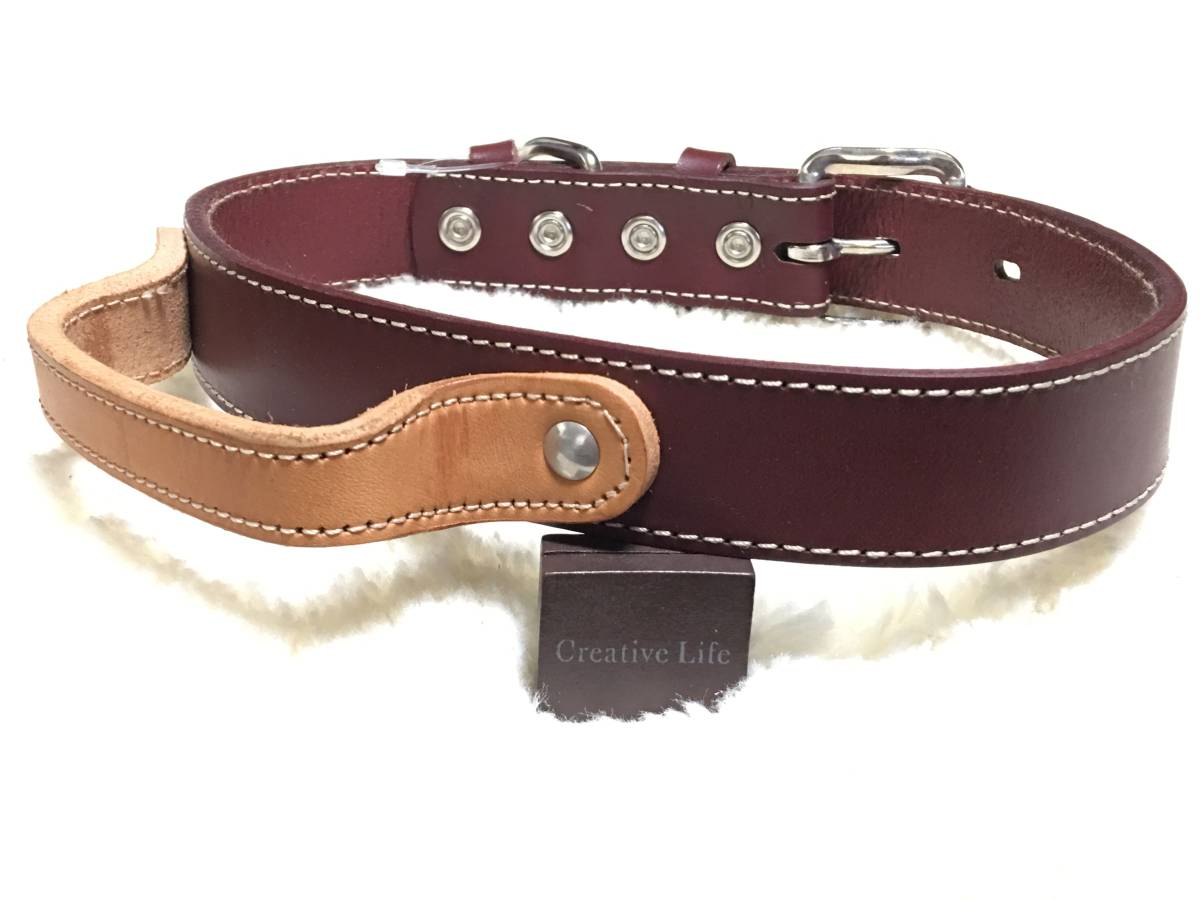 ★同梱お得★♯30-№73・グリップ付き平首輪・茶♪拍卖